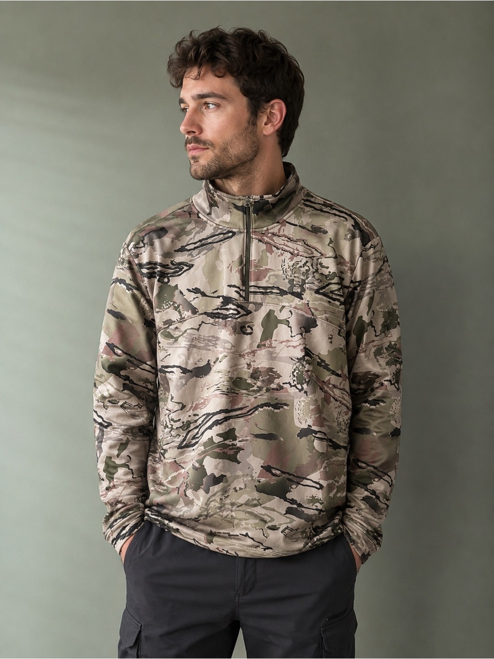 Under Armour Camo Quarter Zip Pullover Men’s 3XL Loose Fit Performance Hunting